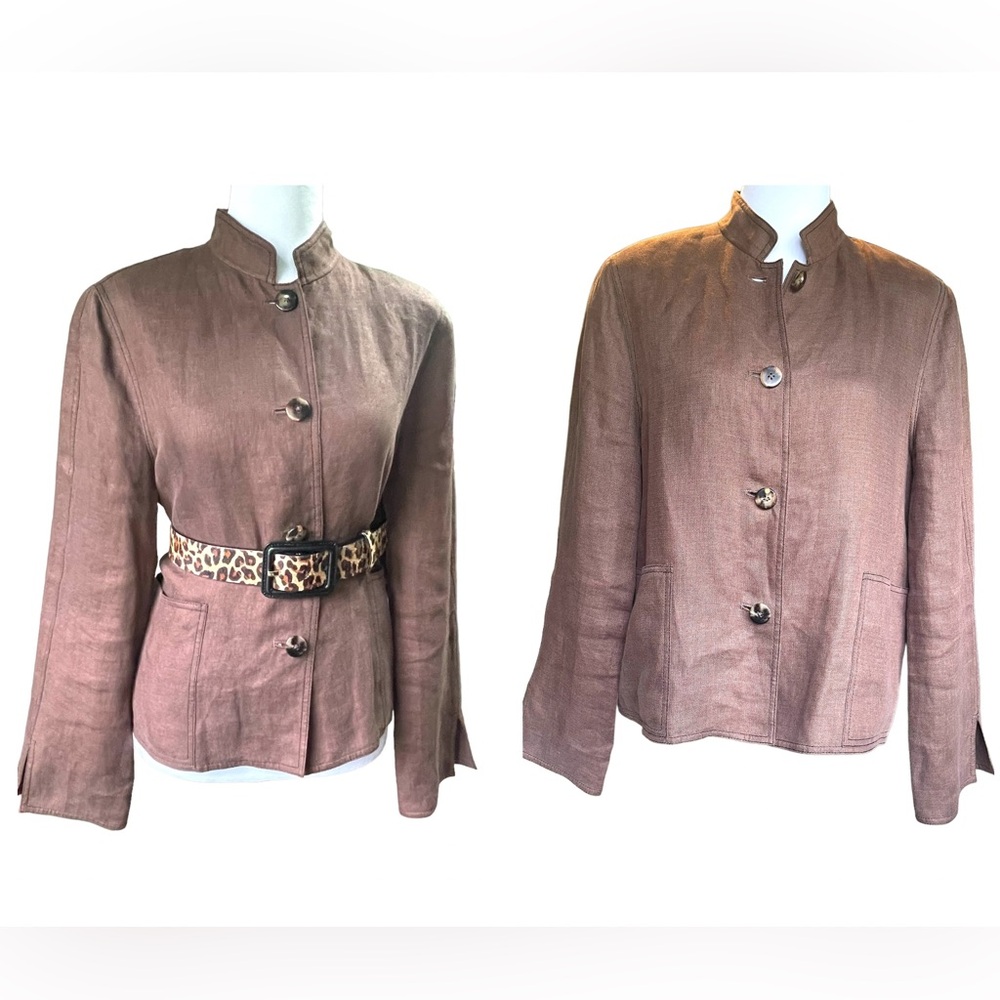 100% Linen Blazer in Chocolate Brown by Linda Allard Ellen Tracy Size 12